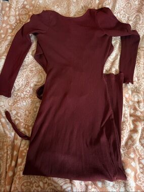 Women’s Long Sleeve Ribbed Bodycon Dress in Burgundy Free People